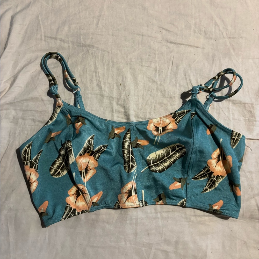 RVCA Teal and Peach Floral Top
